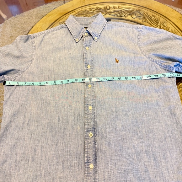 Polo Ralph Lauren Chambray Shirt Blue Button Down Short Sleeve Men's Large - Picture 7 of 12